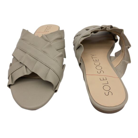 Sole Society Gray Flat Slide Sandals  Leather Ruffle Women's 8  Mandi - Picture 7 of 13